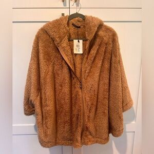 Do Everything in Love Soft Warm Camel Poncho Style Teddy Jacket